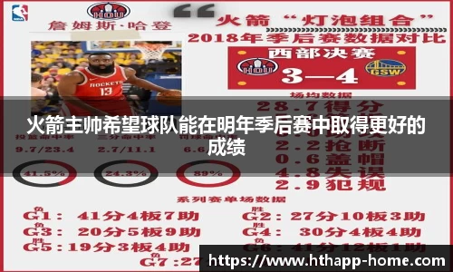 火箭主帅希望球队能在明年季后赛中取得更好的成绩